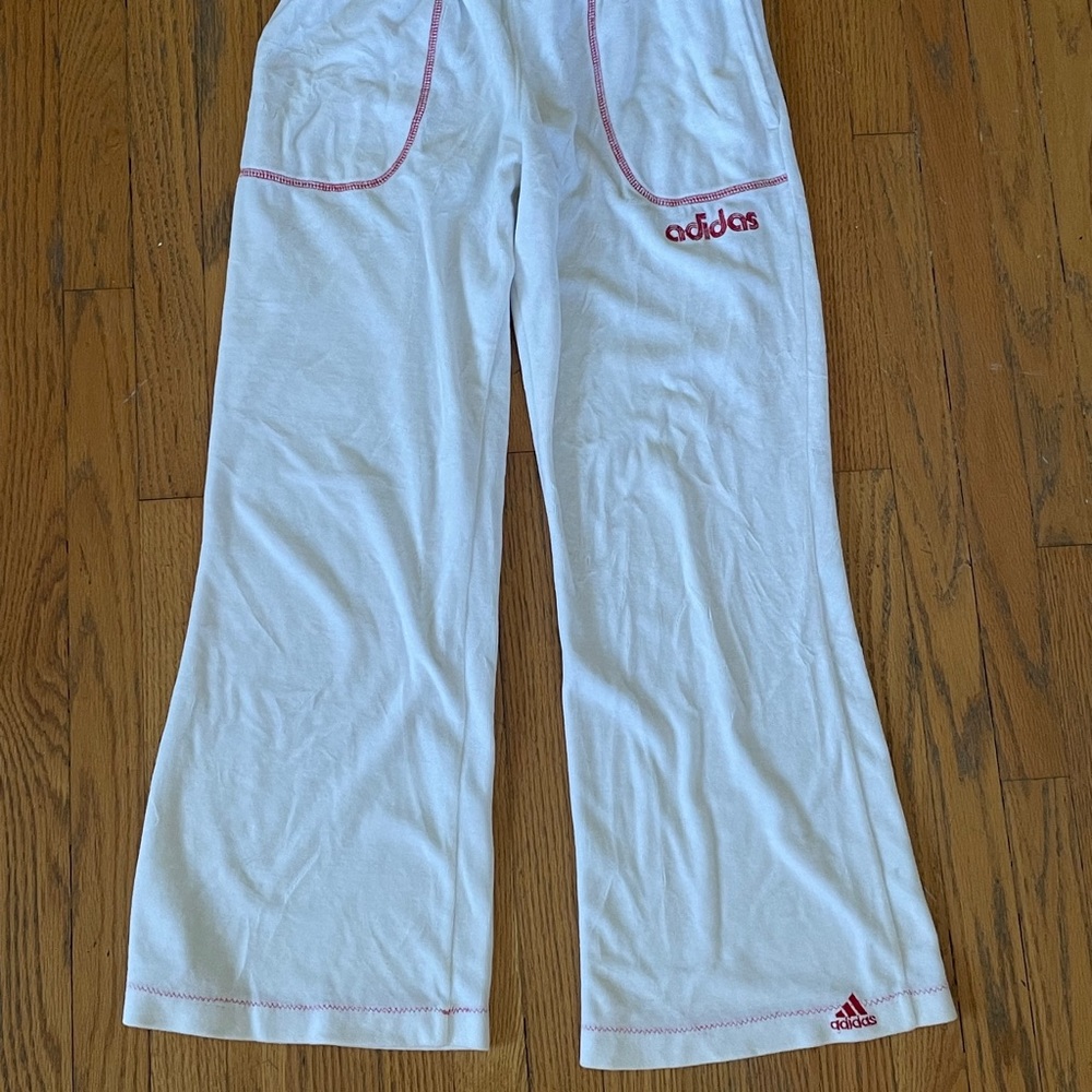 White Terry Cloth Adidas Pants